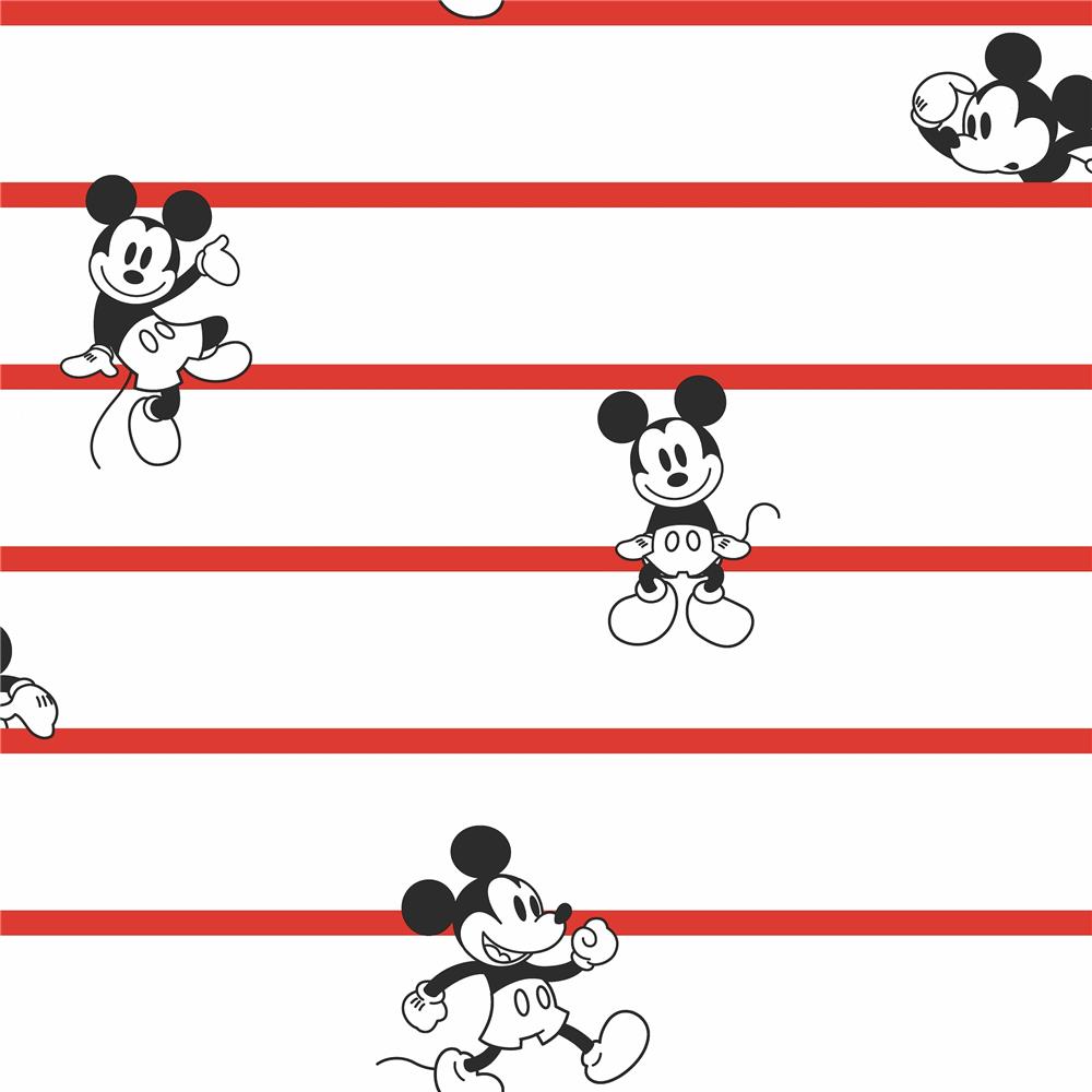 York DI0933 Disney Kids Vol. 4 Disney Mickey Mouse Stripe Wallpaper in Red